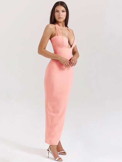 Strapless Halter Maxi Dress for Cut Out Sleeveless Backless Bodycon Club Party Long Dress