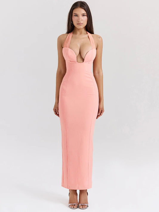 Strapless Halter Maxi Dress for Cut Out Sleeveless Backless Bodycon Club Party Long Dress