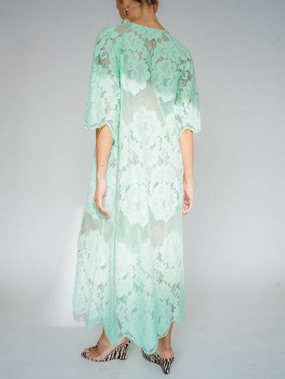 Wide Scalloped Sleeves A-line Maxi Dress