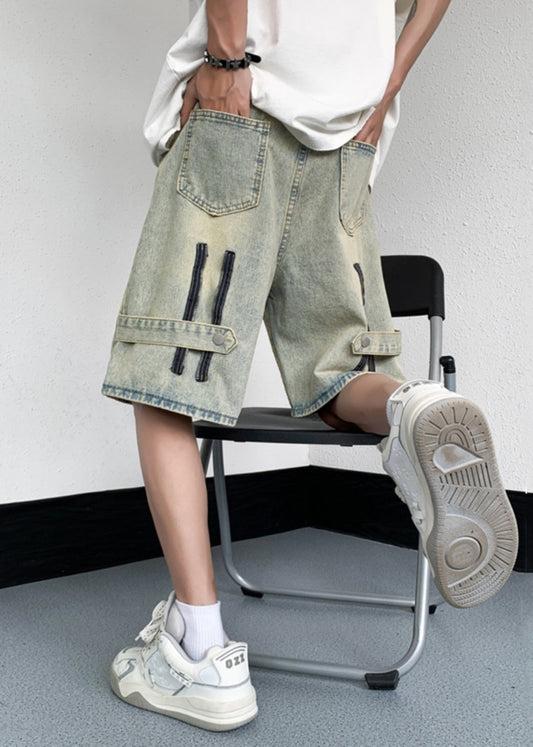 Mud Yellow Pockets Denim Shorts High Waist Summer Yl019