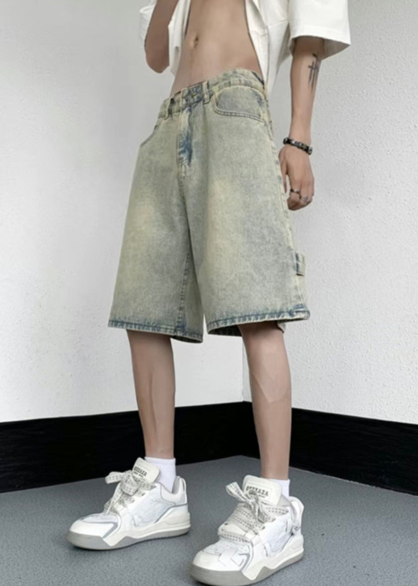 Mud Yellow Pockets Denim Shorts High Waist Summer Yl019