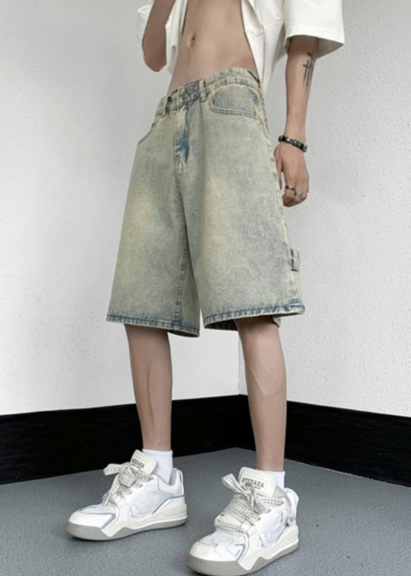 Mud Yellow Pockets Denim Shorts High Waist Summer Yl019