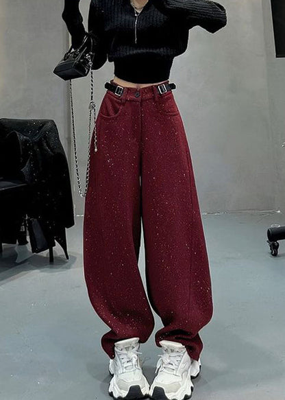 Mulberry Woolen Warm Fleece Wide Leg Pants Sequins Spring Yk033