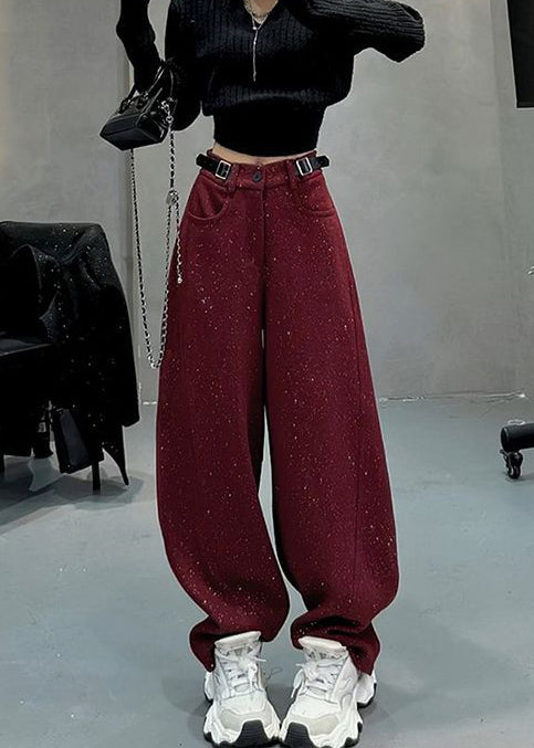 Mulberry Woolen Warm Fleece Wide Leg Pants Sequins Spring Yk033
