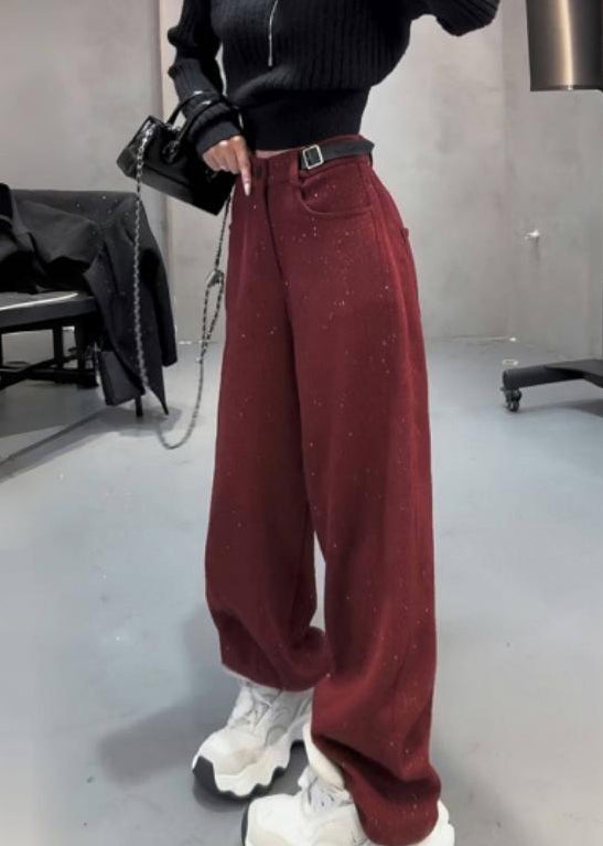 Mulberry Woolen Warm Fleece Wide Leg Pants Sequins Spring Yk033