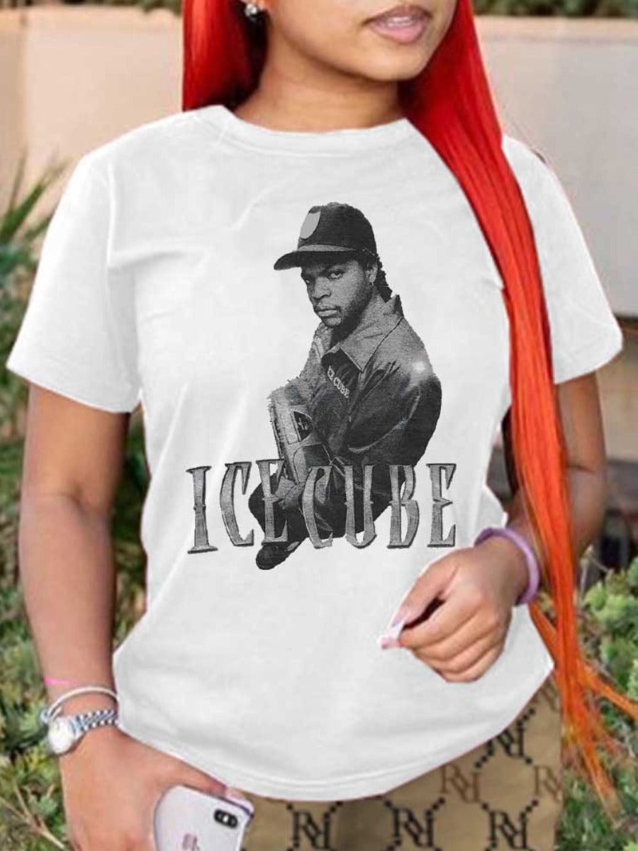 Cotton Figure Letter Print T-shirt Ar70107