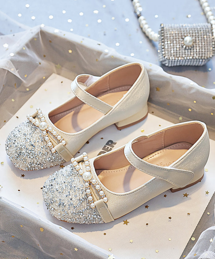 Bead Nail Flat Pink Buckle Baby Zircon Faux Shoes Leather