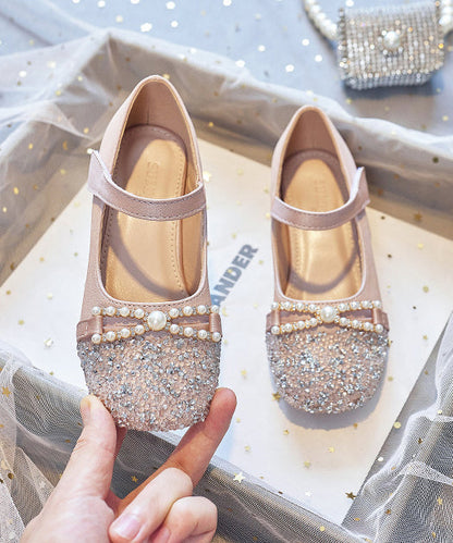 Bead Nail Flat Pink Buckle Baby Zircon Faux Shoes Leather