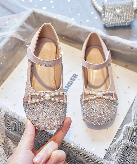 Bead Nail Flat Pink Buckle Baby Zircon Faux Shoes Leather