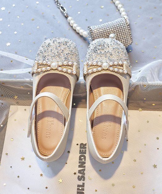 Bead Nail Flat Pink Buckle Baby Zircon Faux Shoes Leather
