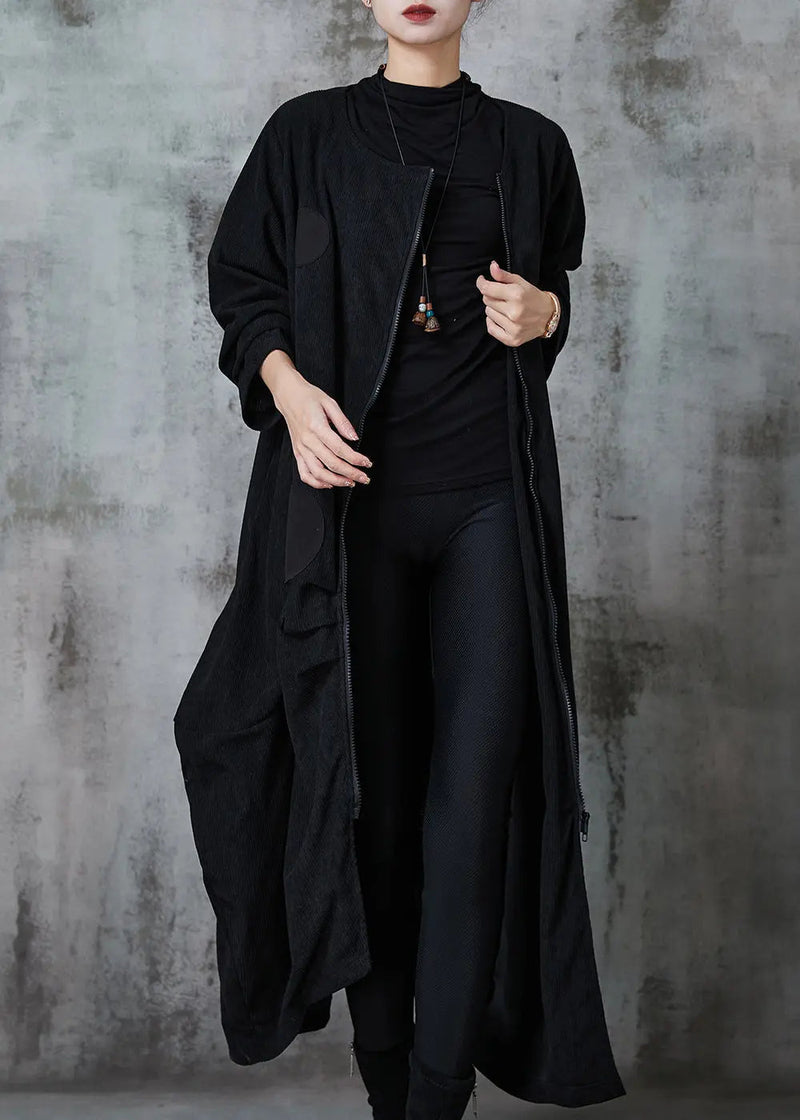 Natural Black Asymmetrical Zippered Cotton Coats Spring Jk1027