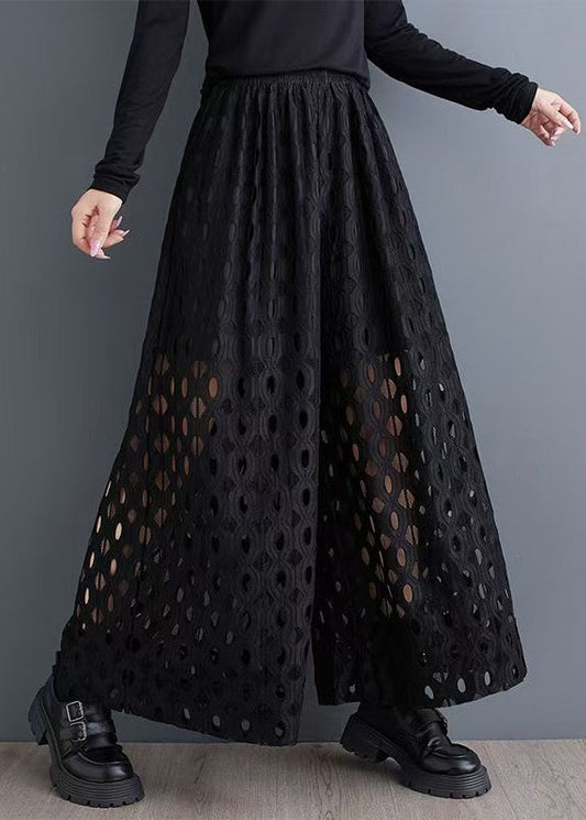Out Black Natural Hollow Leg Summer Trousers Wide Pants