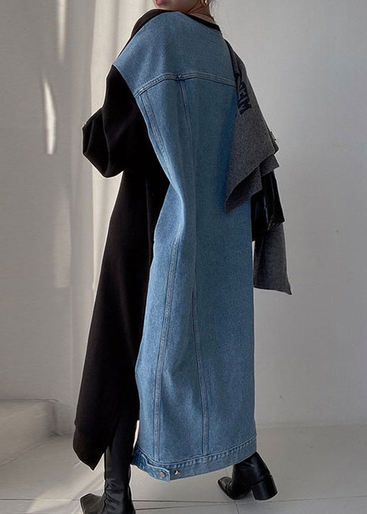 Natural Black Oversized Patchwork Denim Long Dresses Spring Tz018