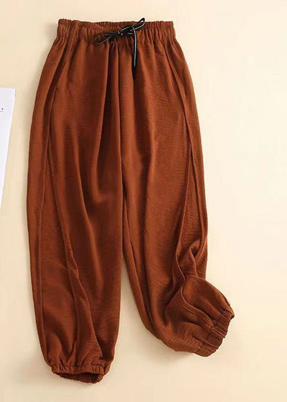 Natural Caramel Pockets Patchwork Cotton Lantern Pants Summer Ly0590