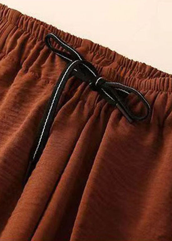 Natural Caramel Pockets Patchwork Cotton Lantern Pants Summer Ly0590