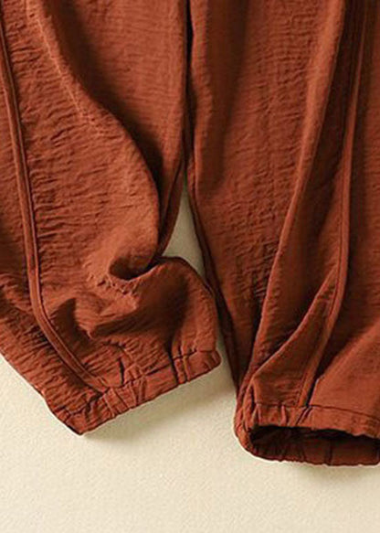 Natural Caramel Pockets Patchwork Cotton Lantern Pants Summer Ly0590