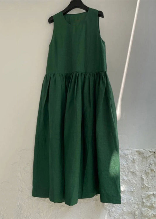 Natural Green Patchwork Maxi Dress Summer Qb023