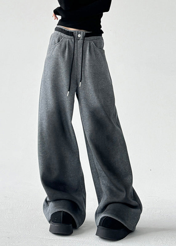 Natural Grey High Waist Patchwork Wide Leg Pants Spring Ta062