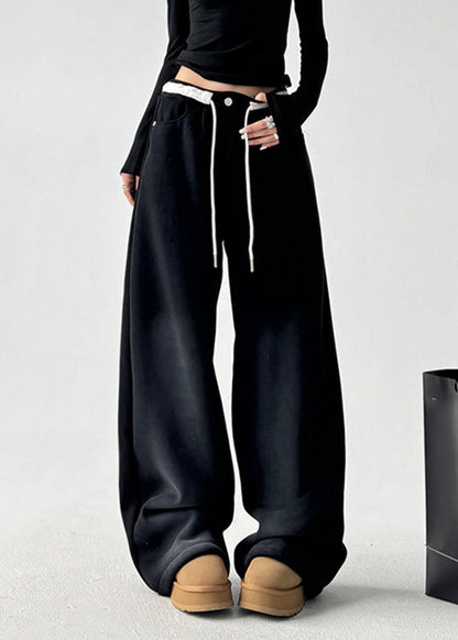 Natural Grey High Waist Patchwork Wide Leg Pants Spring Ta062