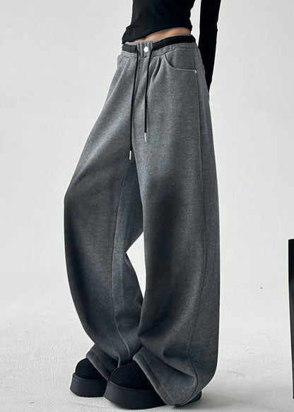 Natural Grey High Waist Patchwork Wide Leg Pants Spring Ta062