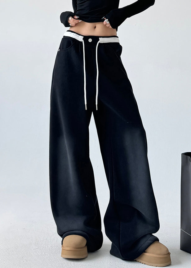 Natural Grey High Waist Patchwork Wide Leg Pants Spring Ta062