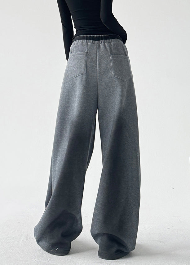Natural Grey High Waist Patchwork Wide Leg Pants Spring Ta062