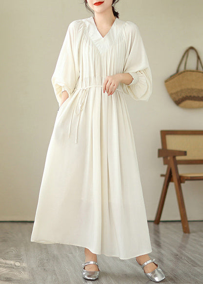Natural Khaki Patchwork Wrinkled Maxi Dresses Spring Vb1008