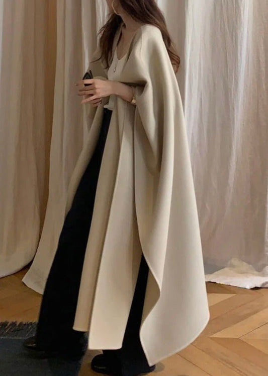 Natural Light Khaki V Neck Asymmetrical Woolen Cardigans Winter Rp025
