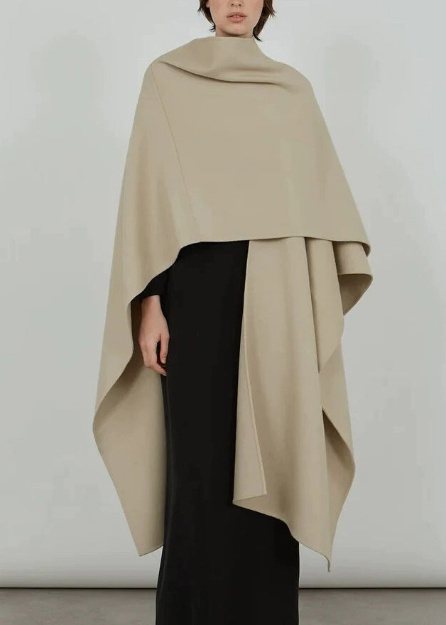 Natural Light Khaki V Neck Asymmetrical Woolen Cardigans Winter Rp025