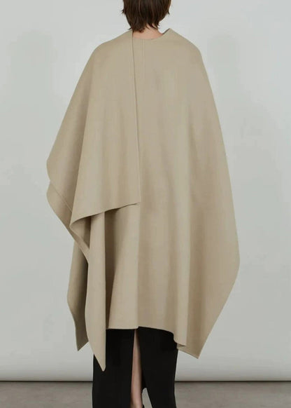 Natural Light Khaki V Neck Asymmetrical Woolen Cardigans Winter Rp025