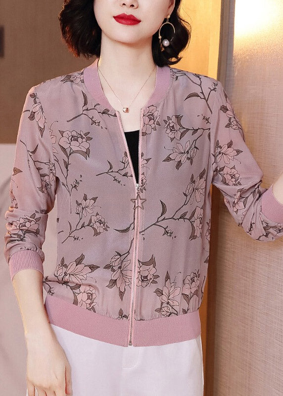 Natural Light Purple Zippered Print Chiffon Coats Summer Ti1026