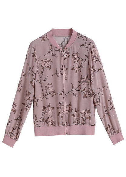 Natural Light Purple Zippered Print Chiffon Coats Summer Ti1026