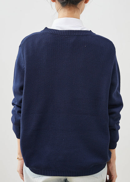 Natural Navy Embroidered Knit Loose Coat Spring Yu1043