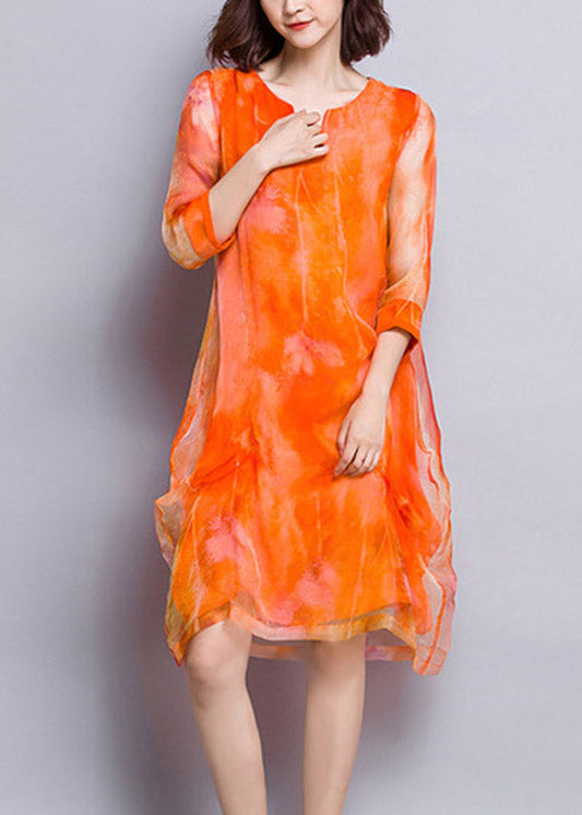 Natural Orange V Neck Tulle Vacation Long Dresses Summer Ti1025