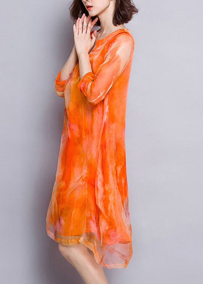 Natural Orange V Neck Tulle Vacation Long Dresses Summer Ti1025
