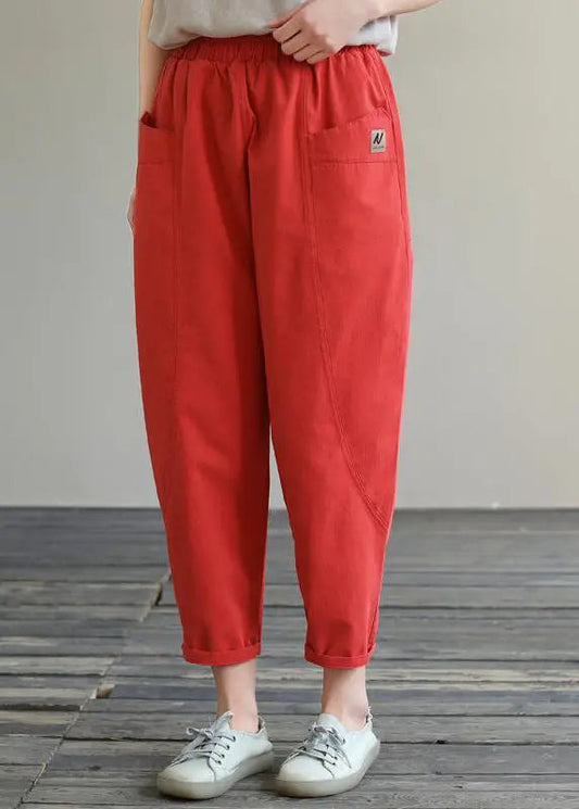 Elastic Waist Cotton Crop Pants