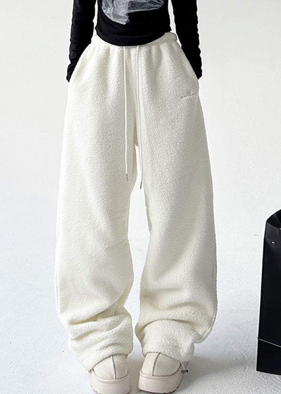 Natural White Elastic Waist Drawstring Beam Pants Spring Ta060