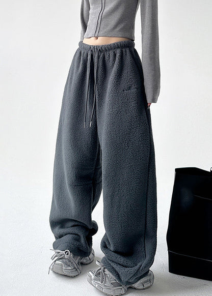 Natural White Elastic Waist Drawstring Beam Pants Spring Ta060