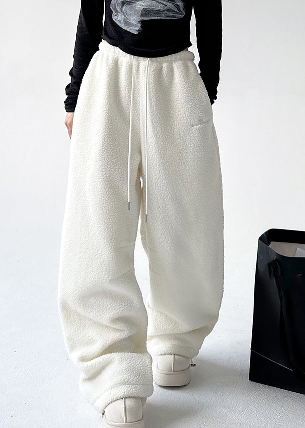 Natural White Elastic Waist Drawstring Beam Pants Spring Ta060