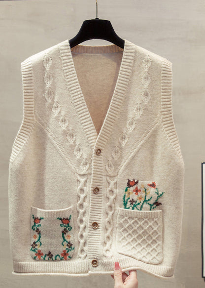 Natural Yellow V Neck Cotton Knitted Waistcoat Fall Qp014
