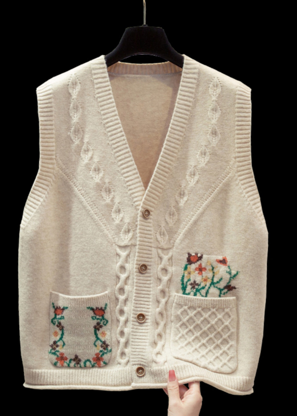 Natural Yellow V Neck Cotton Knitted Waistcoat Fall Qp014