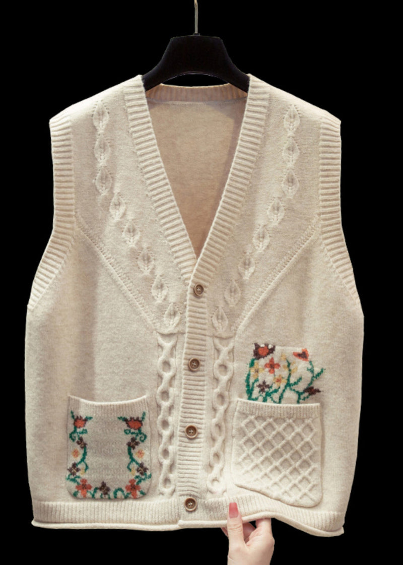 Natural Yellow V Neck Cotton Knitted Waistcoat Fall Qp014
