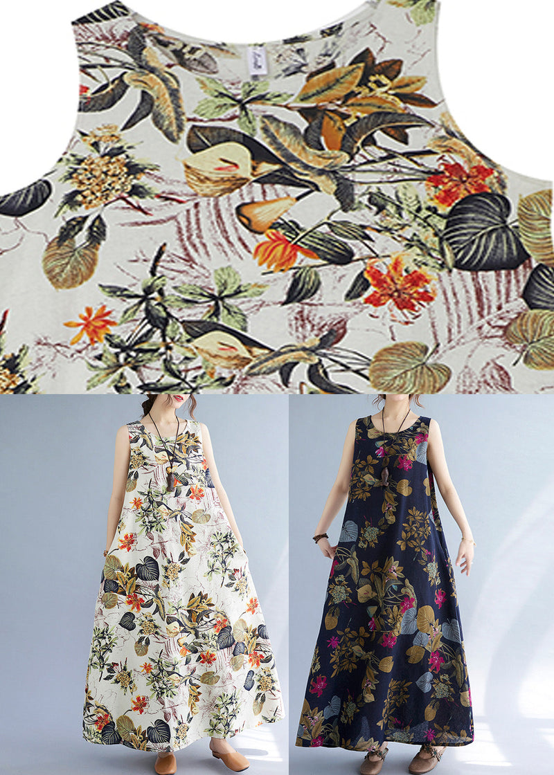Orange Leaves Print O-neck Short Sleeve Bohemia Pleated Maxi Dress Lc0047
