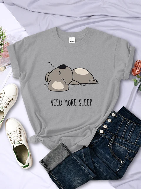 Need More Sleep Cartoons Bear T-shirt Street All-math Tops Hip Hop Clothing Personality Female Short Sleeve