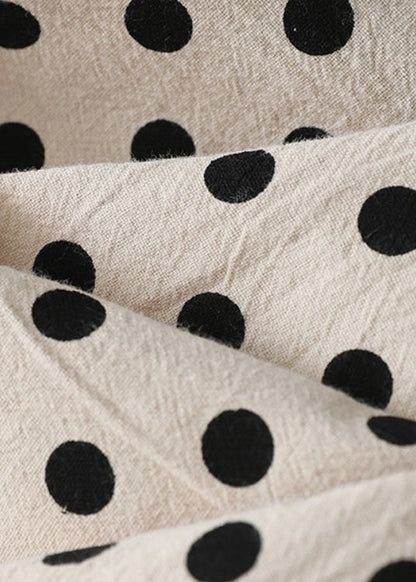New Apricot Dot Pockets Elastic Waist Cotton Crop Pants Summer Gg059