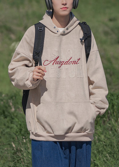 New Apricot Hooded Pockets Cotton Sweatshirts Spring Yq033