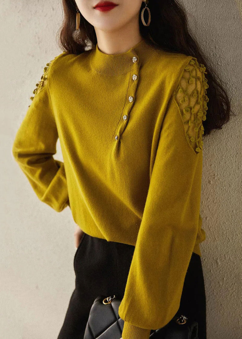 New Apricot O Neck Hollow Out Knit Sweaters Winter Wx014