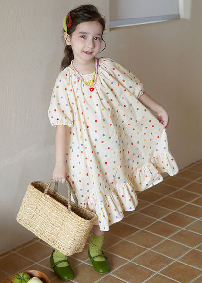 New Apricot O Neck Print Cotton Long Dresses Summer Ew040