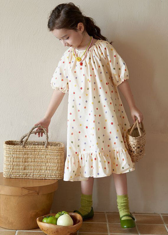 New Apricot O Neck Print Cotton Long Dresses Summer Ew040