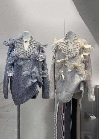 New Apricot V Neck Patchwork Knit Sweaters Winter Wk027